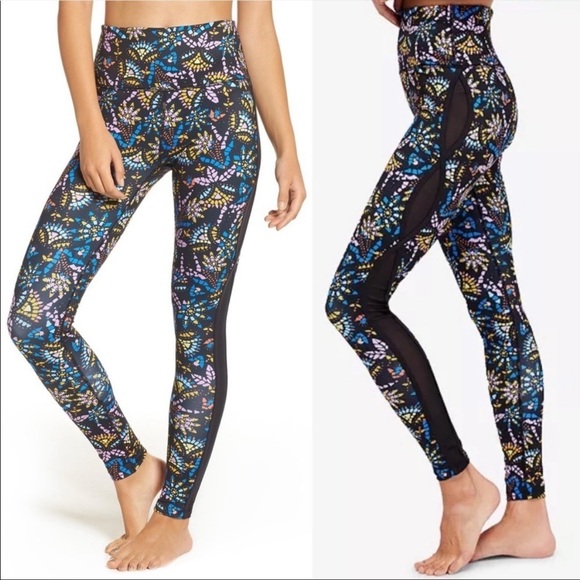 Free People Movement Liza Illusion Mosaic Floral Print High Rise Mesh Leggings - Picture 1 of 7